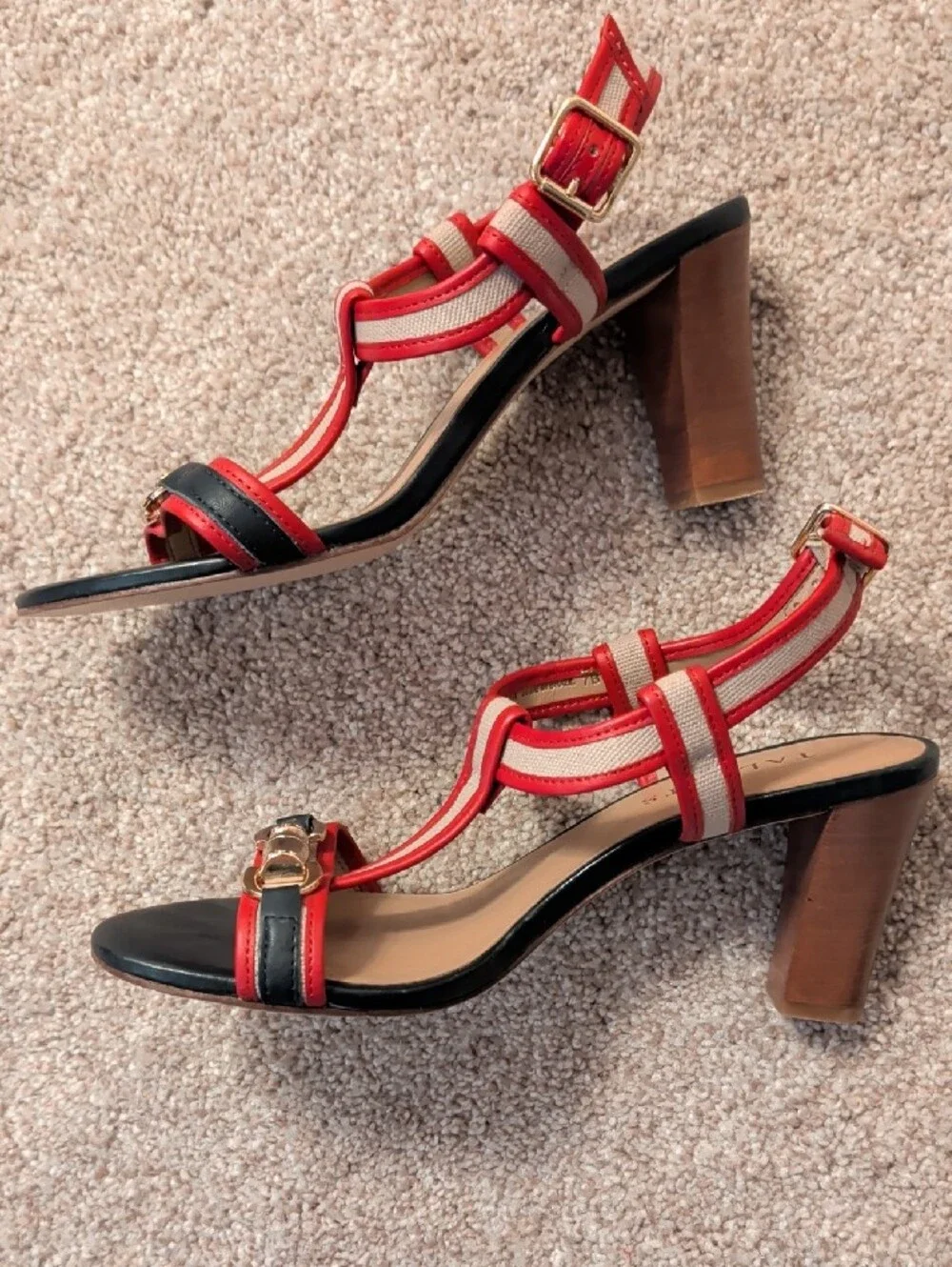 Talbots Red and Blue Strappy Block Heel Sandals